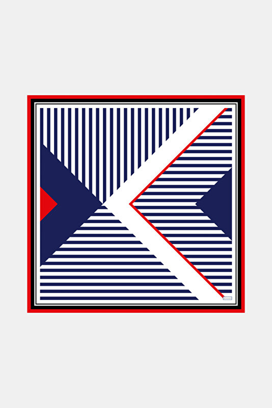 NAVY BLUE GEOMETRIC DESIGN TWILL SCARF