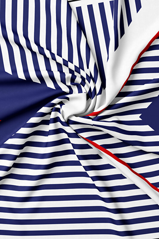 NAVY BLUE GEOMETRIC DESIGN TWILL SCARF 2