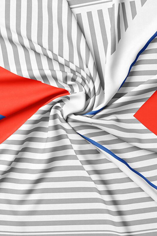 GRİ GEOMETRİK DESENLİ TWILL İPEK EŞARP 2