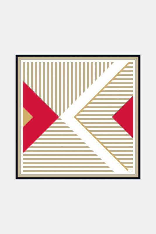 RED GEOMETRIC DESIGN TWILL SCARF