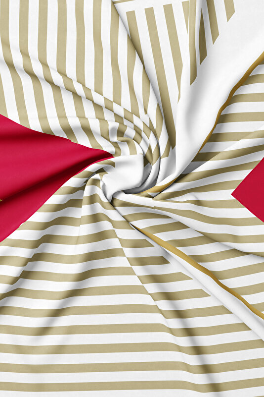 RED GEOMETRIC DESIGN TWILL SCARF 2