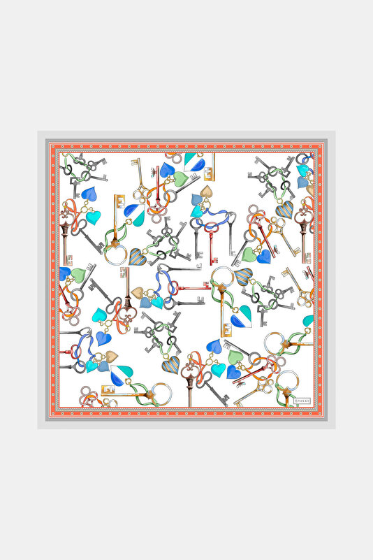 TURUNCU OBJE DESENLİ TWILL İPEK BANDANA
