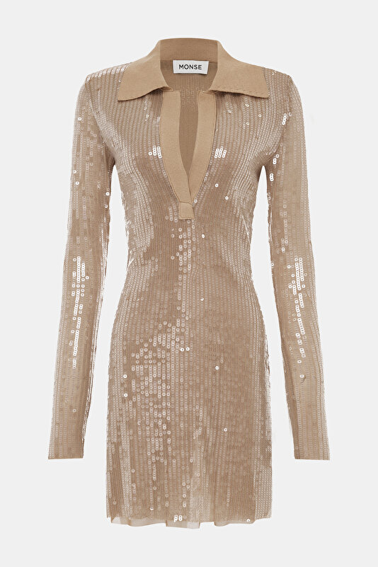 BEİGE SEQUİNED MİNİ DRESS