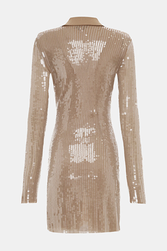 BEİGE SEQUİNED MİNİ DRESS 2