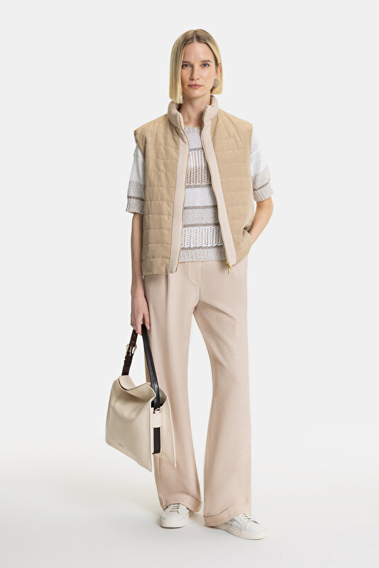 BEIGE WIDE LEG SPORTS TROUSERS