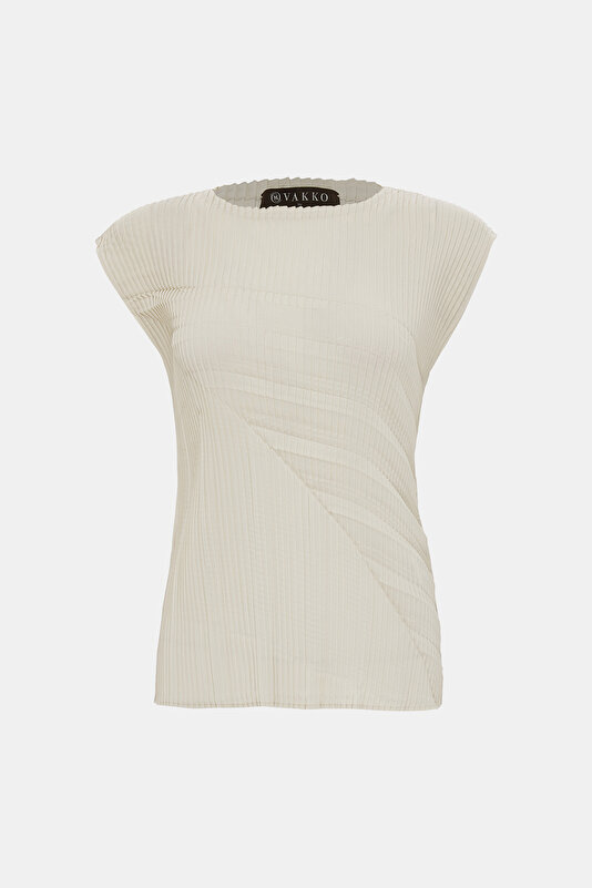 ECRU BASIC / ROUND NECKLINE SHORT SLEEVE BLOUSE 4