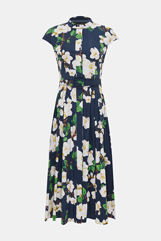 WHİTE FLORAL DESİGN MİDİ DRESS