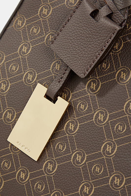 BEIGE MONOGRAM LEATHER BAG 4