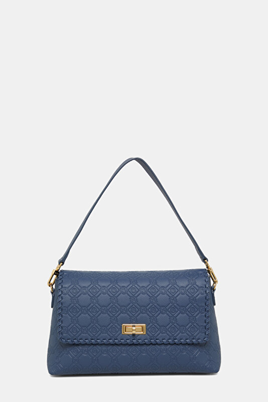 NAVY BLUE MONOGRAM LEATHER BAG