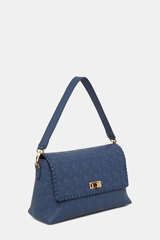 NAVY BLUE MONOGRAM LEATHER BAG 2