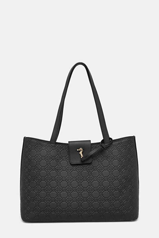 BLACK MONOGRAM LEATHER BAG