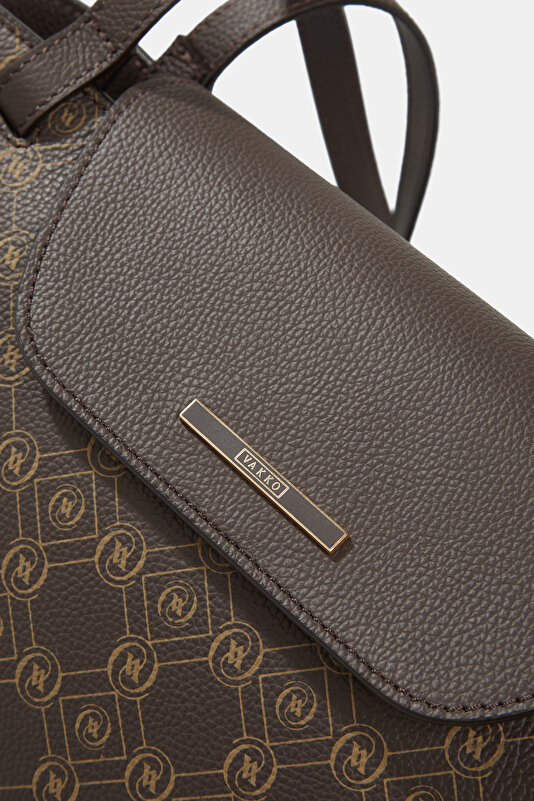 BEIGE MONOGRAM LEATHER BAG 4