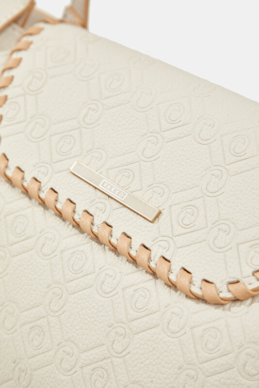 BEIGE MONOGRAM LEATHER BAG 4