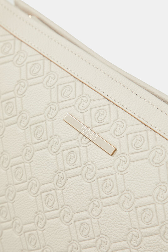 BEIGE MONOGRAM LEATHER BAG 4