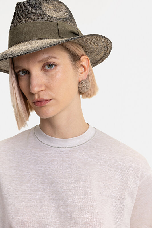 BEIGE BASIC / ROUND NECKLINE SHORT SLEEVE BLOUSE 3