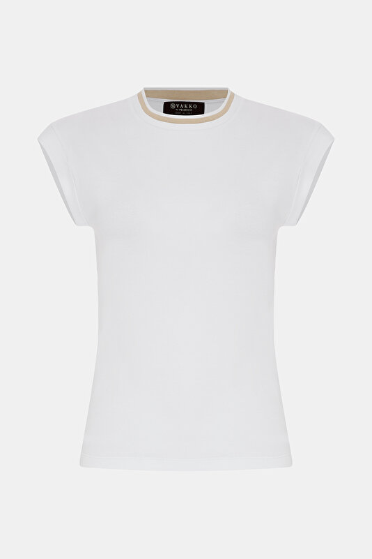BEIGE BASIC / ROUND NECKLINE OFF THE SHOULDER TSHIRT 4