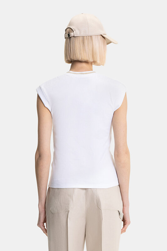BEIGE BASIC / ROUND NECKLINE OFF THE SHOULDER TSHIRT 2