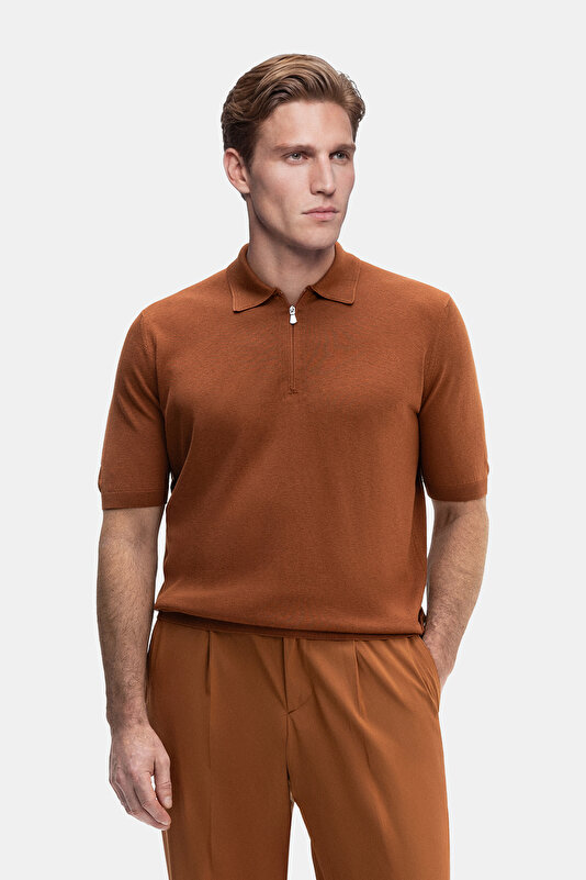 ORANGE POLO NECK SHORT SLEEVE TSHIRT