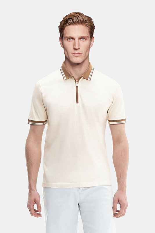 FERMUARLI POLO YAKA KISA KOL KOTON T-SHIRT