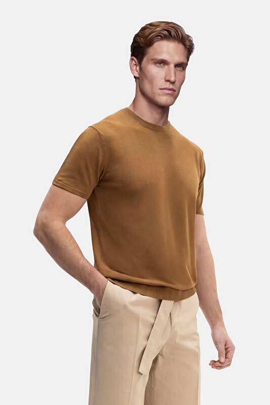 DARK ORANGE POLO NECK SHORT SLEEVE TSHIRT