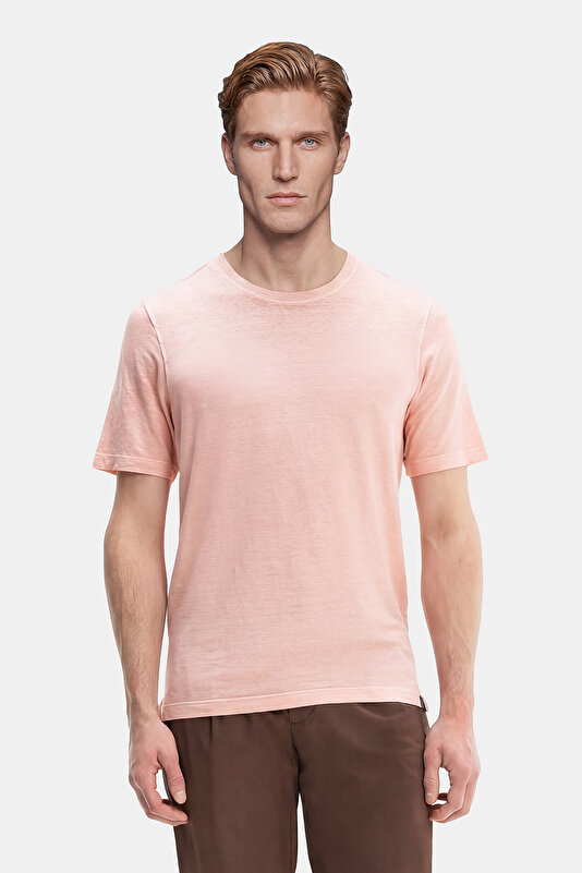 BİSİKLET YAKALI KISA KOL KETEN T-SHIRT