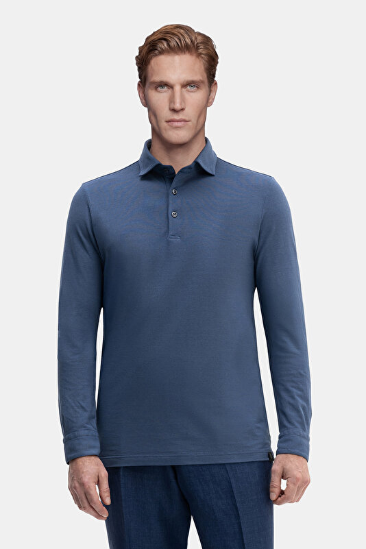 BLUE POLO NECK LONG SLEEVE TSHIRT