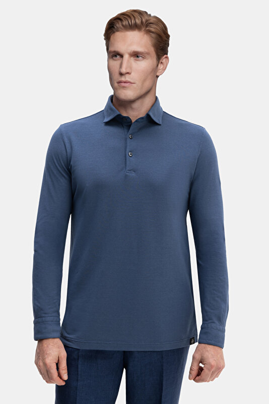 BLUE POLO NECK LONG SLEEVE TSHIRT 4