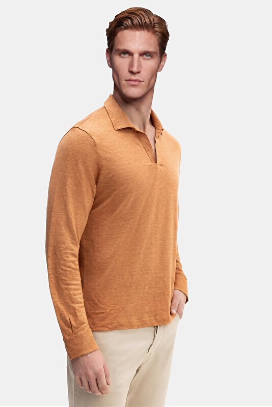 DÜĞMESİZ POLO YAKALI UZUN KOL KETEN TSHIRT 4