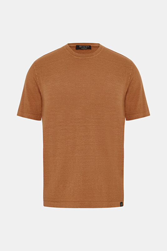 BİSİKLET YAKALI KISA KOL KETEN T-SHIRT