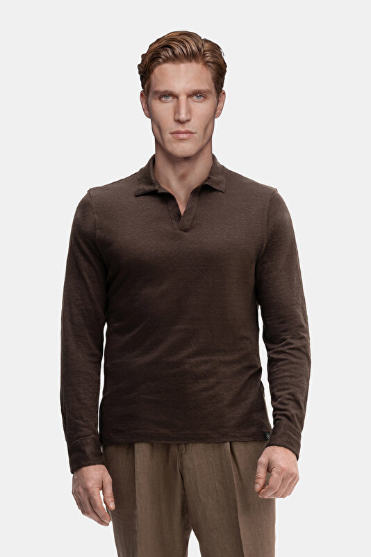 BROWN POLO NECK LONG SLEEVE TSHIRT