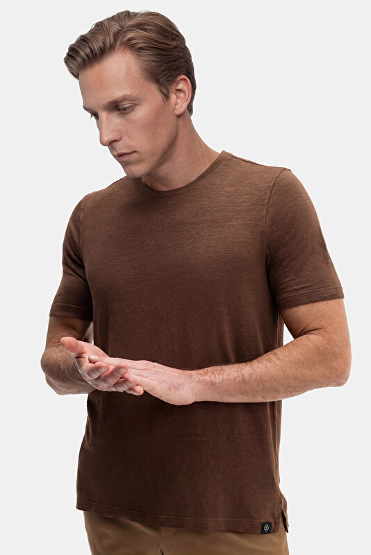 BİSİKLET YAKALI KISA KOL KETEN TSHIRT 4