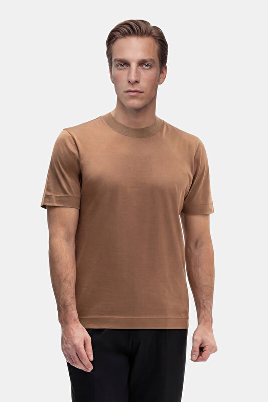 BİSİKLET YAKALI KISA KOL KOTON-İPEK TSHIRT