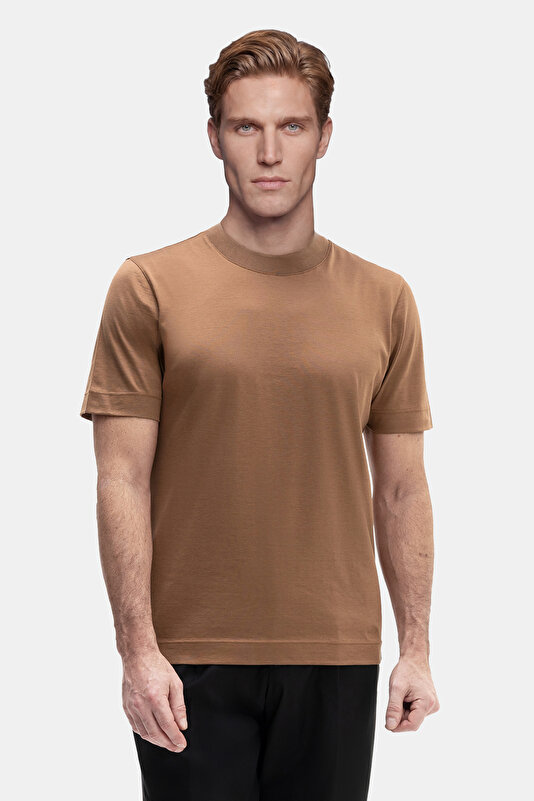 BİSİKLET YAKALI KISA KOL KOTON-İPEK TSHIRT