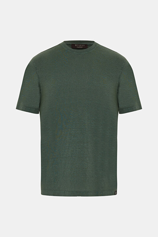 BİSİKLET YAKALI KISA KOL KETEN T-SHIRT