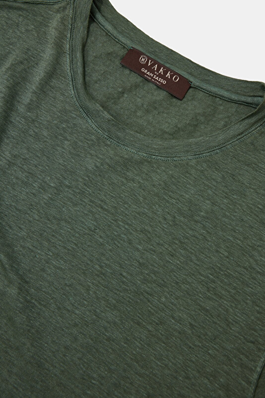BİSİKLET YAKALI KISA KOL KETEN T-SHIRT 3
