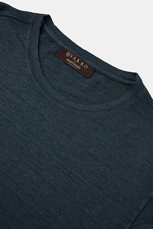 BİSİKLET YAKALI KISA KOL KETEN T.SHIRT 3