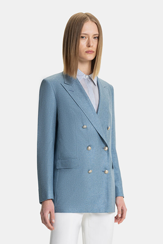 BLUE SURPLICE NECKLINE (CROSS-OVER NECKLINE) JACKET