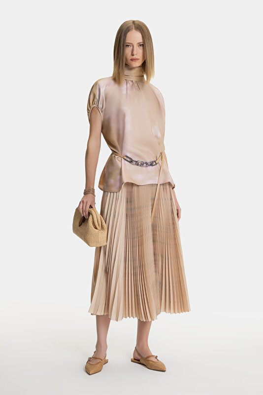 KHAKI MIDI SKIRT