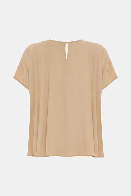 BEIGE BASIC / ROUND NECKLINE SHORT SLEEVE BLOUSE 2
