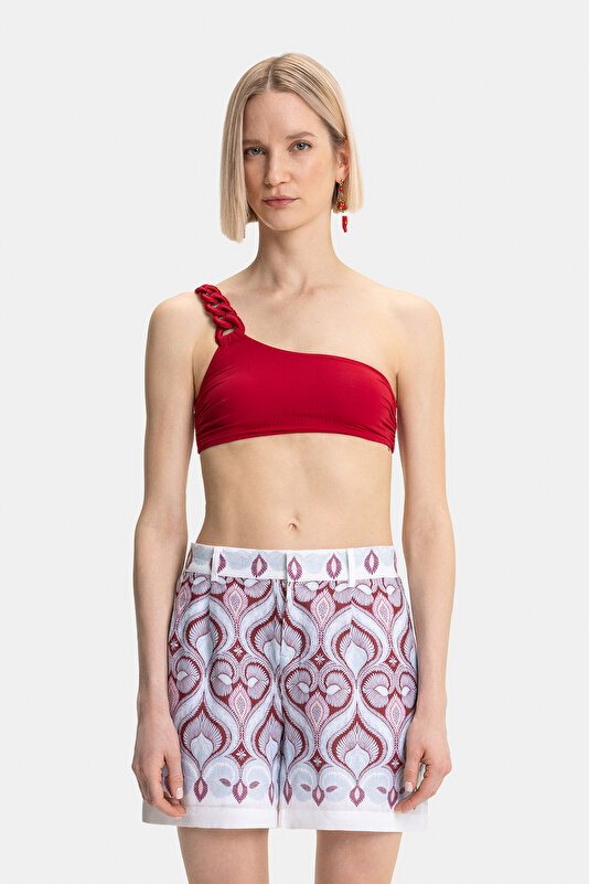MULTICOLOR DESIGN FILLED HIGH WAIST LINEN SHORTS 2