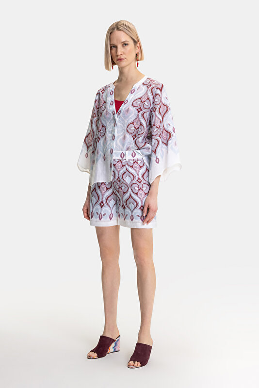 MULTICOLOR DESIGN FILLED HIGH WAIST LINEN SHORTS 4