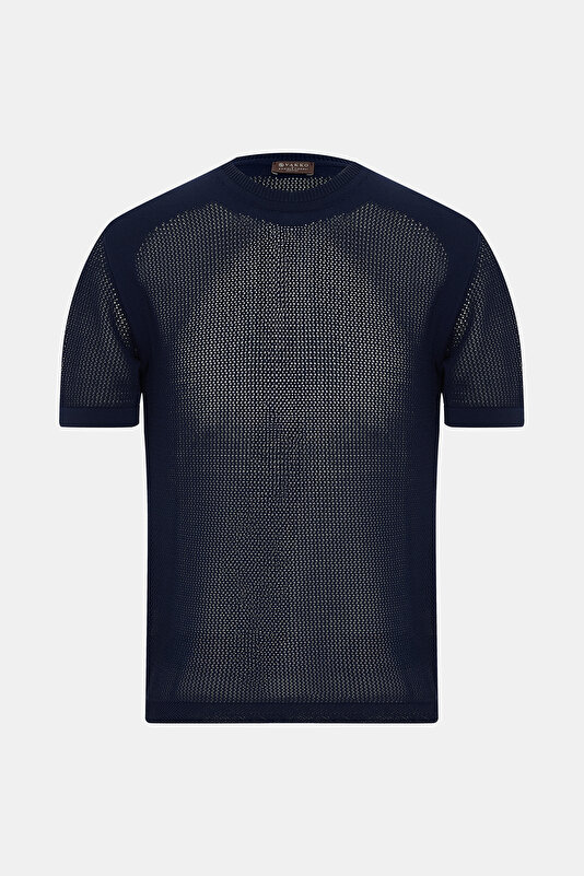 BİSİKLET YAKALI FİLE ÖRGÜ TRİKO T-SHIRT
