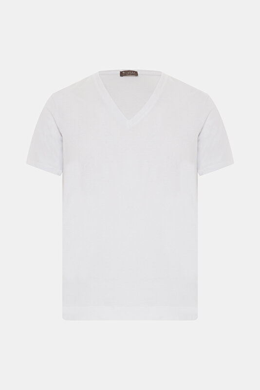 V YAKALI KISA KOL T-SHIRT