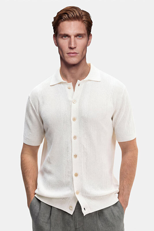 BİSİKLET YAKALI KISA KOL LİKRALI KETEN TSHIRT 4