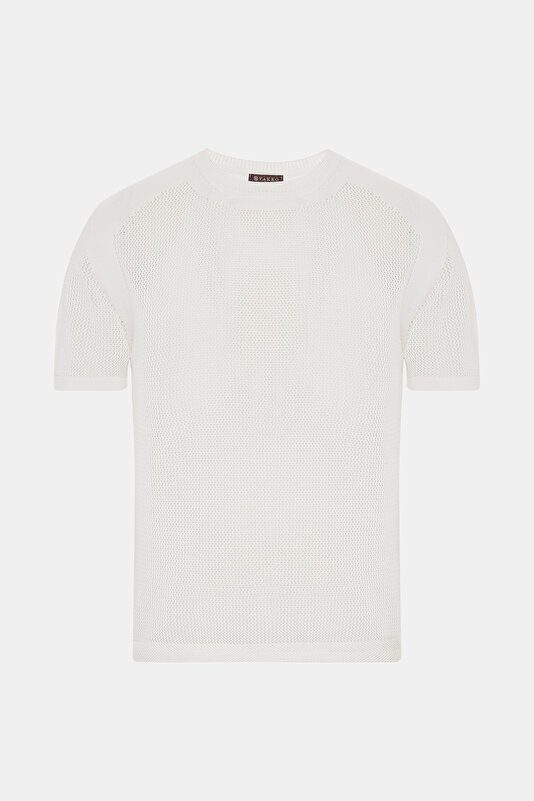 BİSİKLET YAKALI FİLE ÖRGÜ TRİKO T-SHIRT