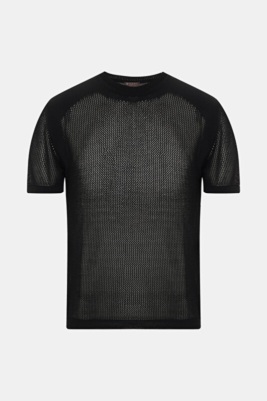 BİSİKLET YAKALI FİLE ÖRGÜ TRİKO T-SHIRT