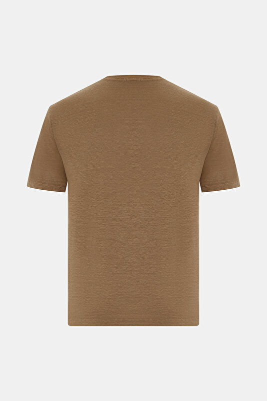 BİSİKLET YAKALI KISA KOL LİKRALI KETEN T-SHIRT 2