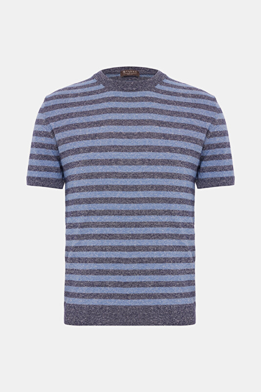 BİSİKLET YAKALI KISA KOL ÇİZGİLİ TRİKO T-SHIRT