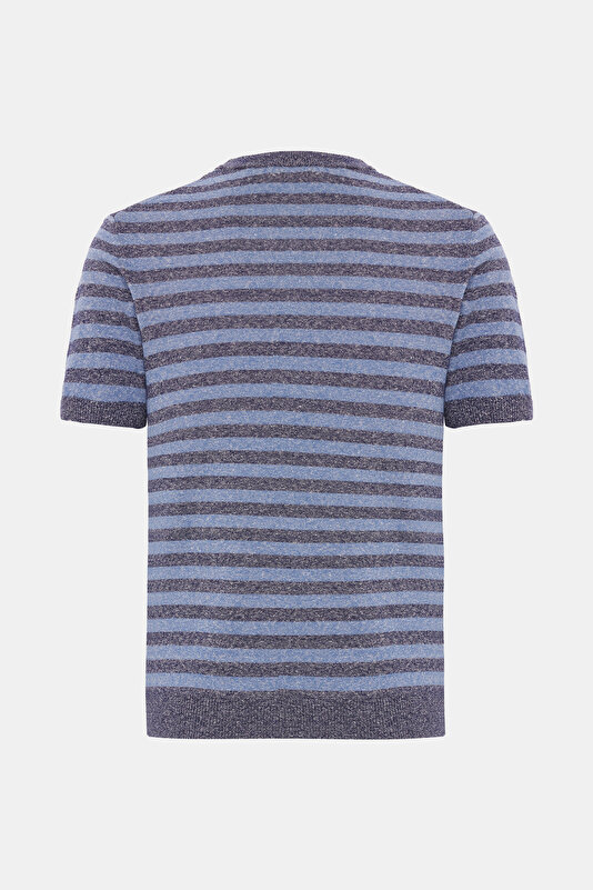 BİSİKLET YAKALI KISA KOL ÇİZGİLİ TRİKO T-SHIRT 2