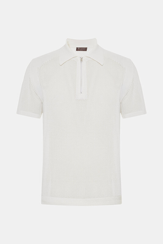 FERMUARLI POLO YAKA FİLE ÖRGÜ TRİKO T-SHIRT